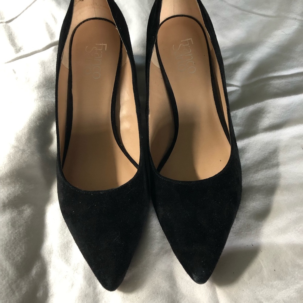 Franco Sarto black suede pumps